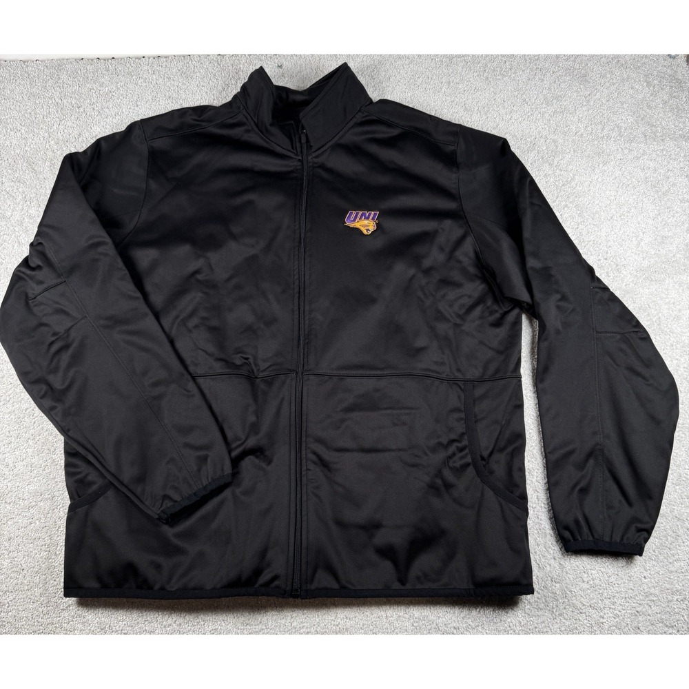 UNI Panthers Northern Iowa Full Zip Jacket Coat Fleece Inside ~ Black Adult XL